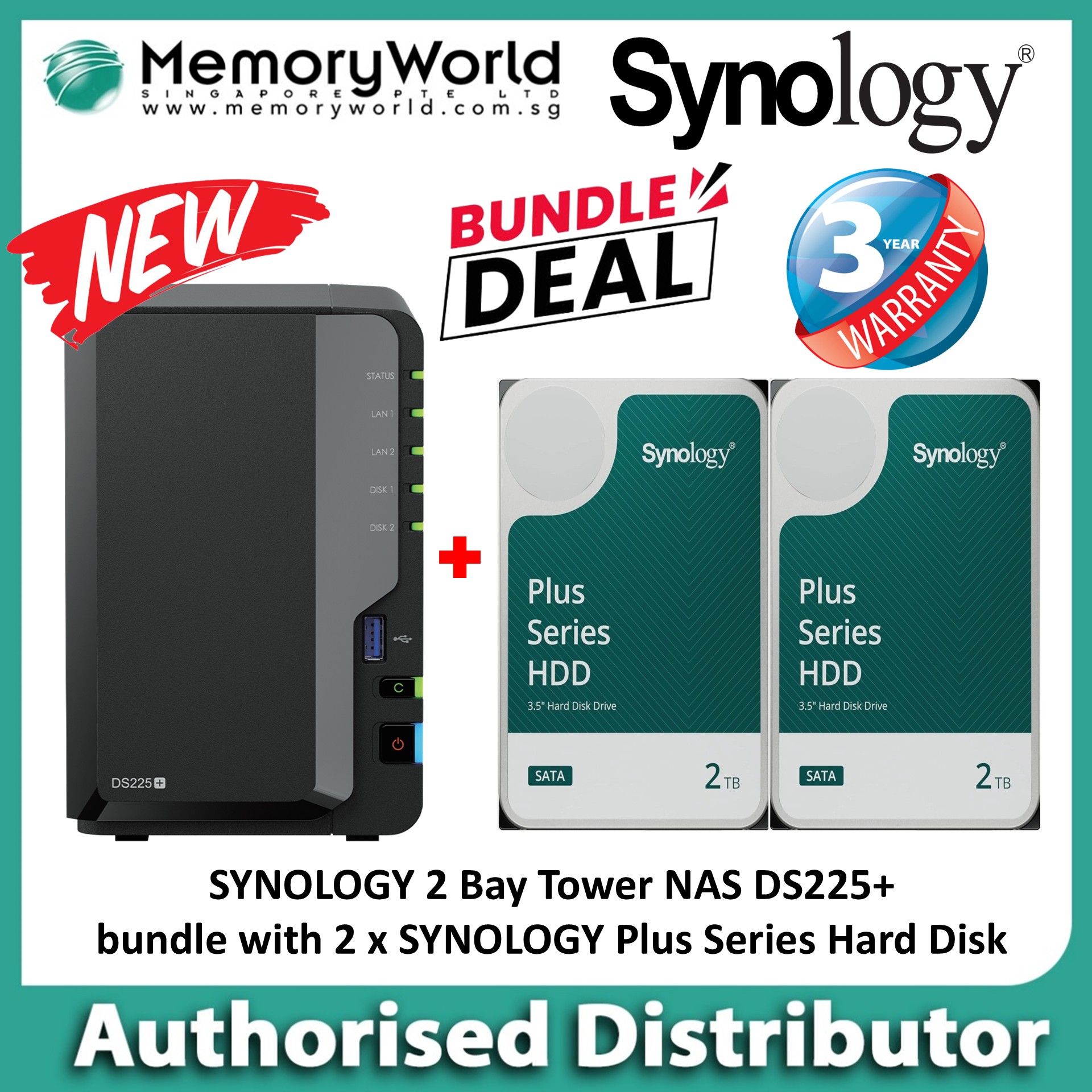 [SYNOLOGY Authorised Distributor] DS225+ 2 Bay DiskStation NAS bundle ...