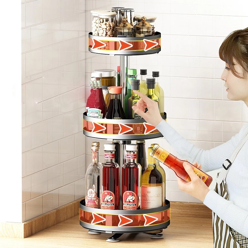 Rotating Condiments Organizer Kitchen Spice Rack Sauce Spin Storage ...