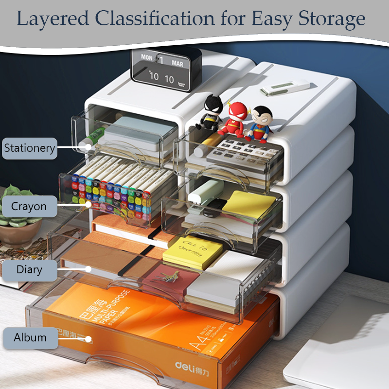 Desktop Storage Box Easy Assembly Desktop Drawer Boxes Stackable ...