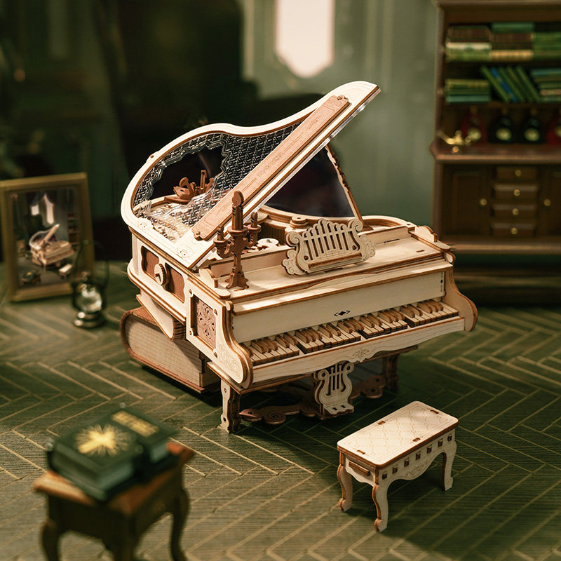 Robotime Rolife Rokr Magic Piano Cello Harp DIY Dollhouse Mechanical ...