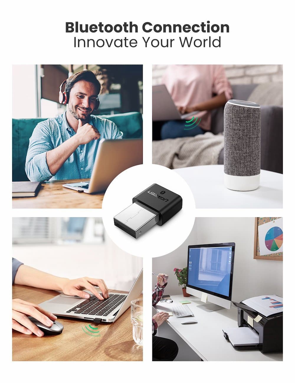 UGREEN 30722 USB Bluetooth 4.0 Adapter Dongle for PC Laptop Keyboard ...
