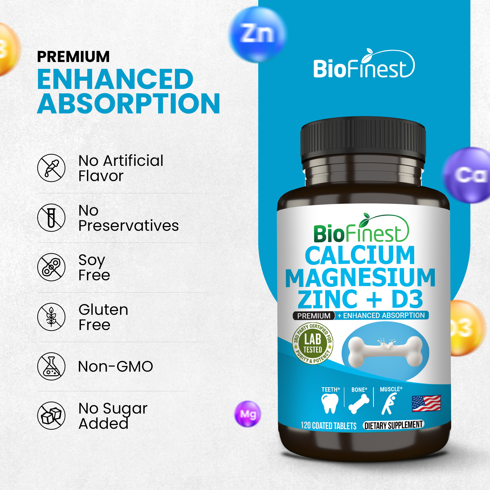 [Bundle of 3] Biofinest Calcium Magnesium Zinc Vitamin D3 Supplement ...