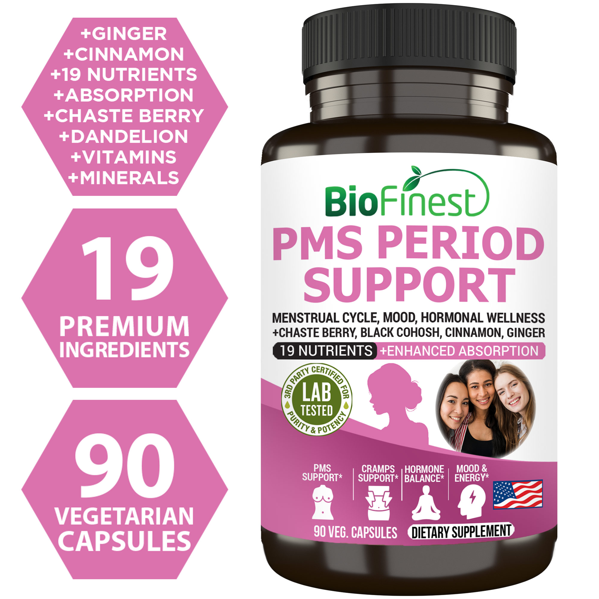 Biofinest PMS Period Support Supplement - Vitamins Menstrual Cycle Mood ...