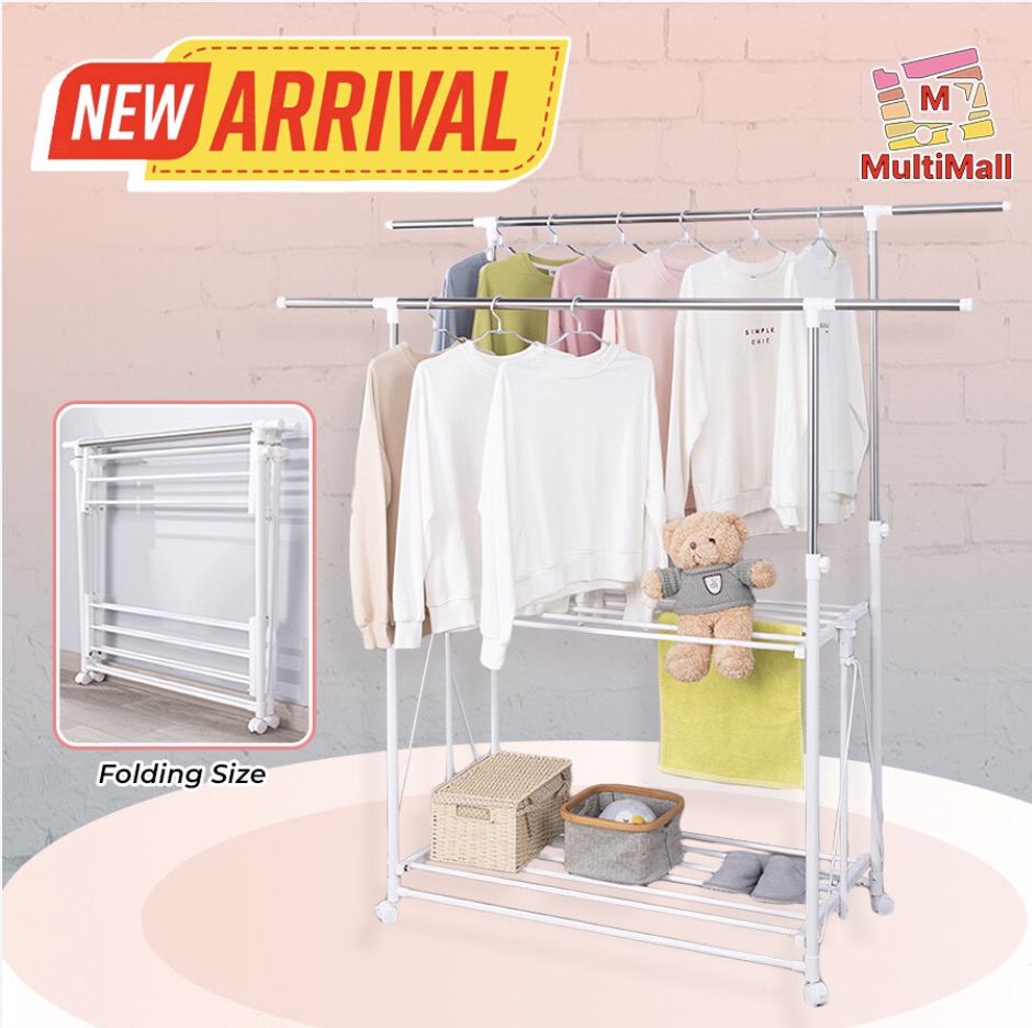 Clothes Stainless Steel Laundry Rack 1.92M No Installation Foldable ...