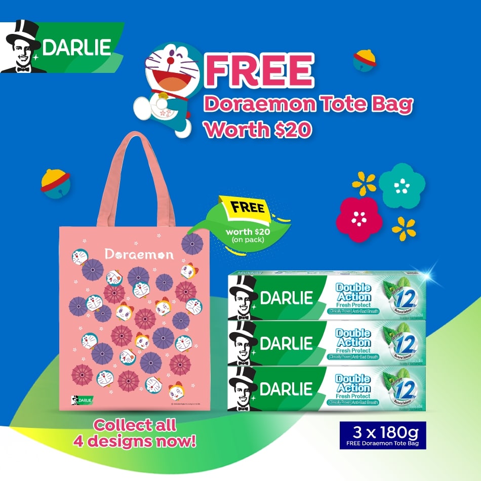 DARLIE Double Action Fresh Protect Toothpaste 180g x 3s + Doraemon ...
