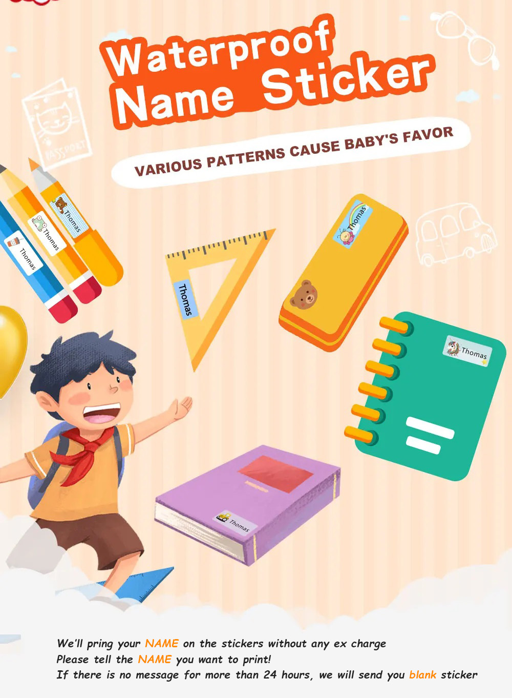 60pcs/set Name Tag Sticker Customize Waterproof Stickers Children ...