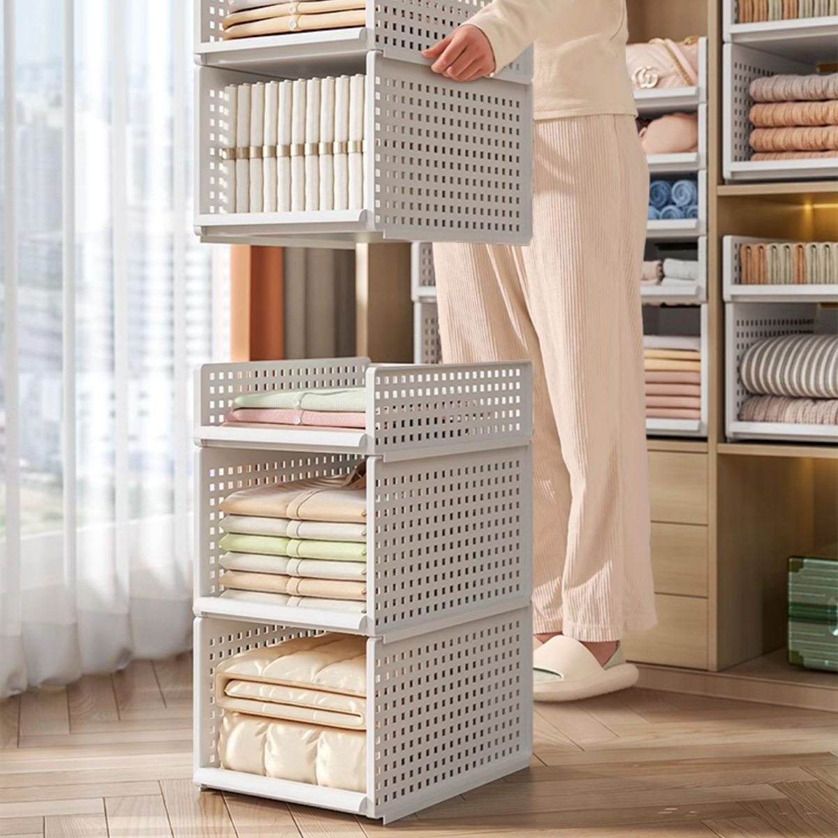 【SG Seller】Wardrobe adjustable Shelf Clothes Organiser Storage Rack ...