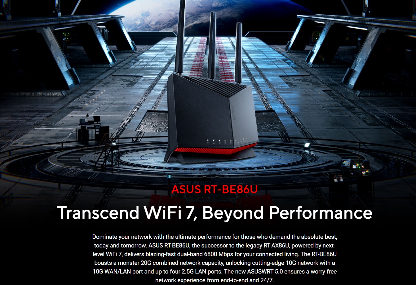 ASUS RT-BE86U BE6800 Dual-band WiFi 7 Router with 10G WAN, Support ...
