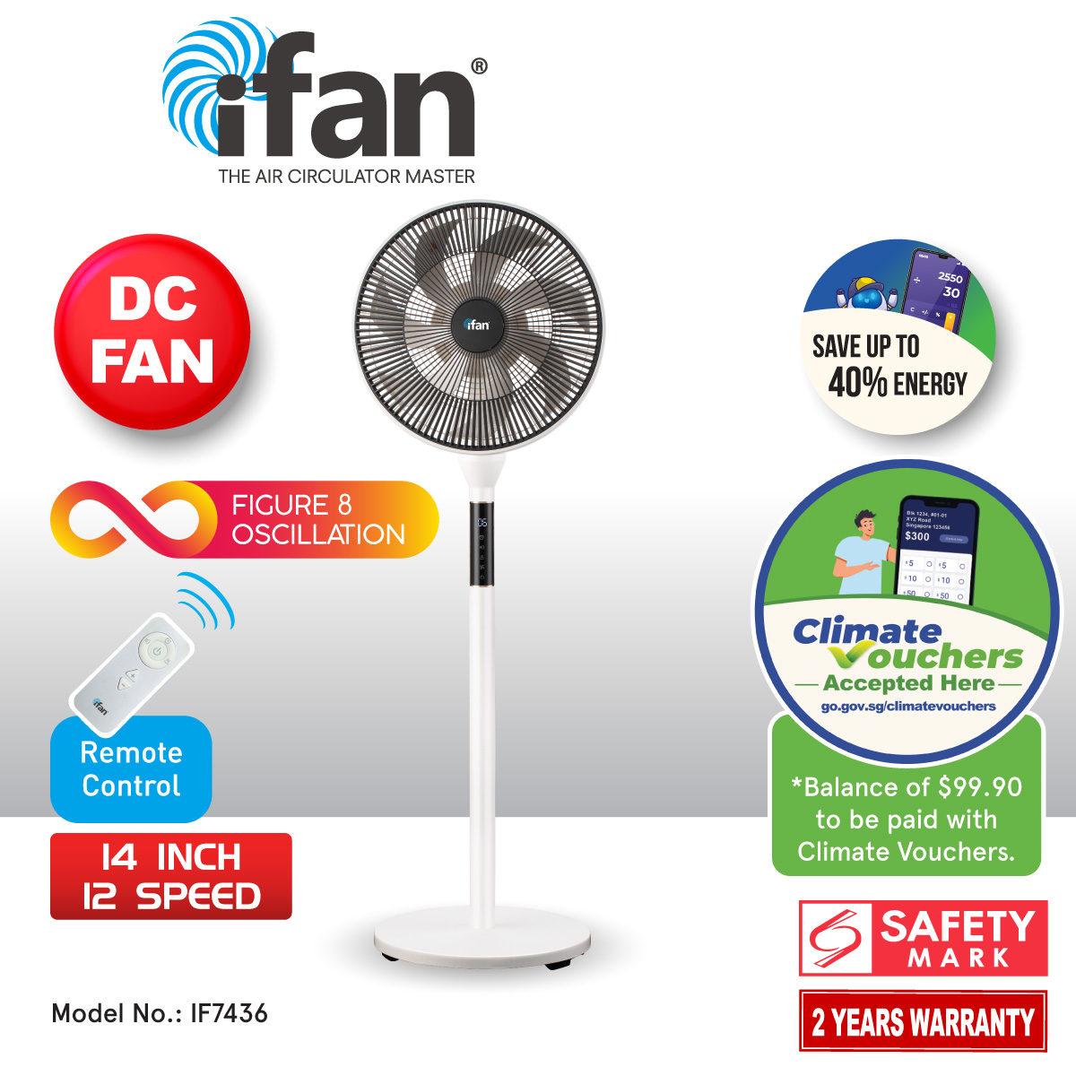 [NEA CLIMATE VOUCHER $400] iFan Stand Fan, DC Standing Fan, Bladeless ...