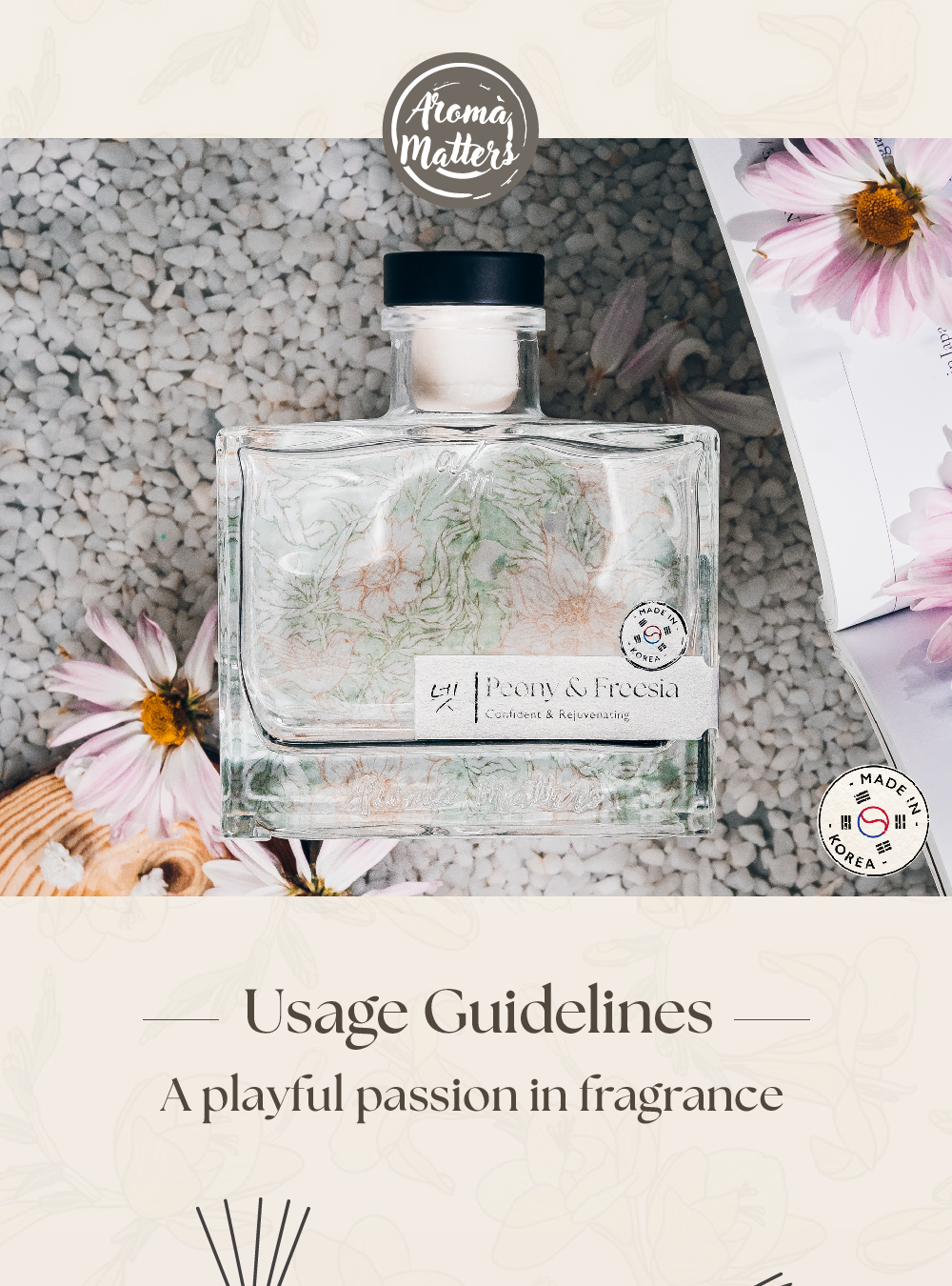 Aroma Matters Peony & Freesia Reed Diffuser Made In Korea 120ml and ...