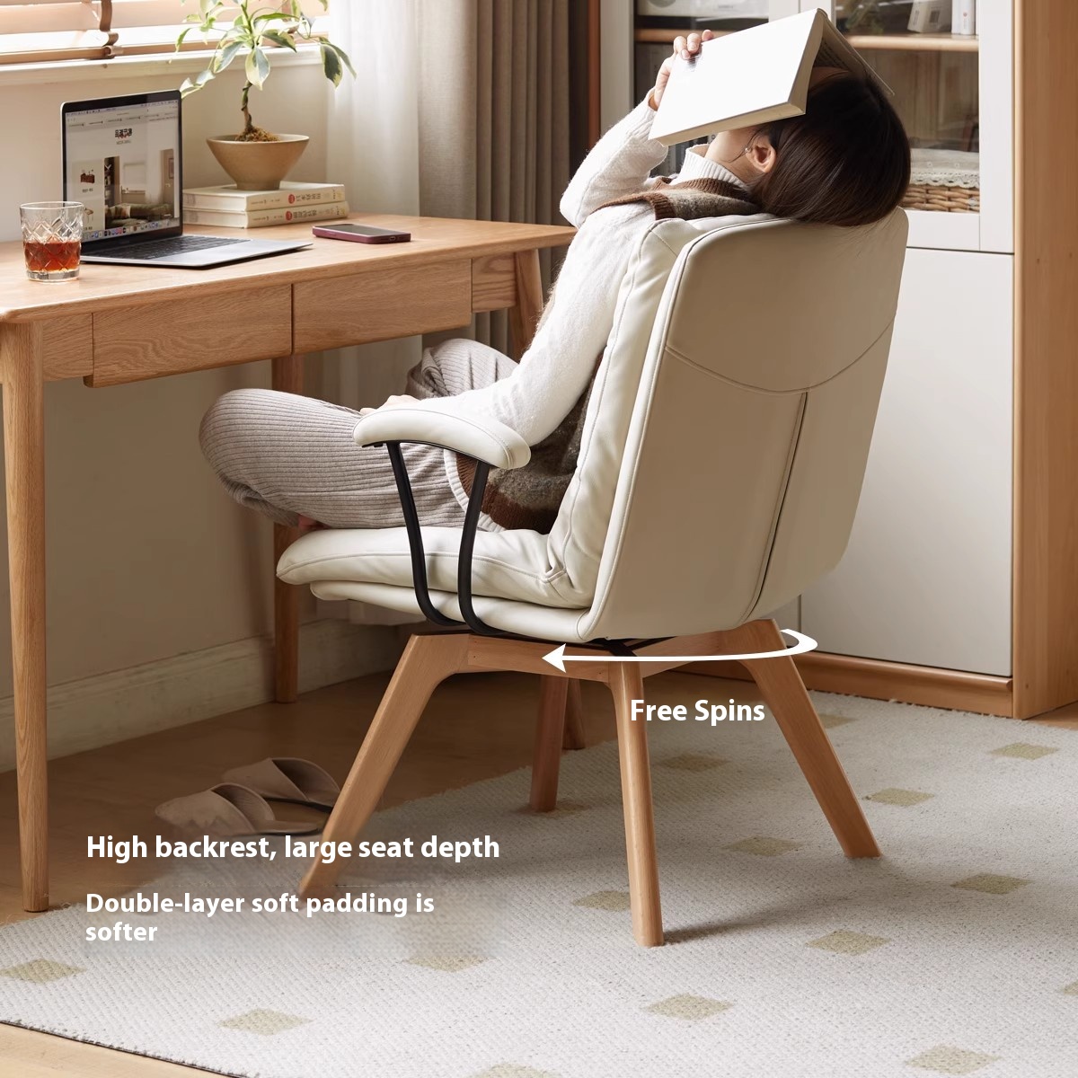 SNB Solid wood rotating desk chair comfortable sitting computer chair ...
