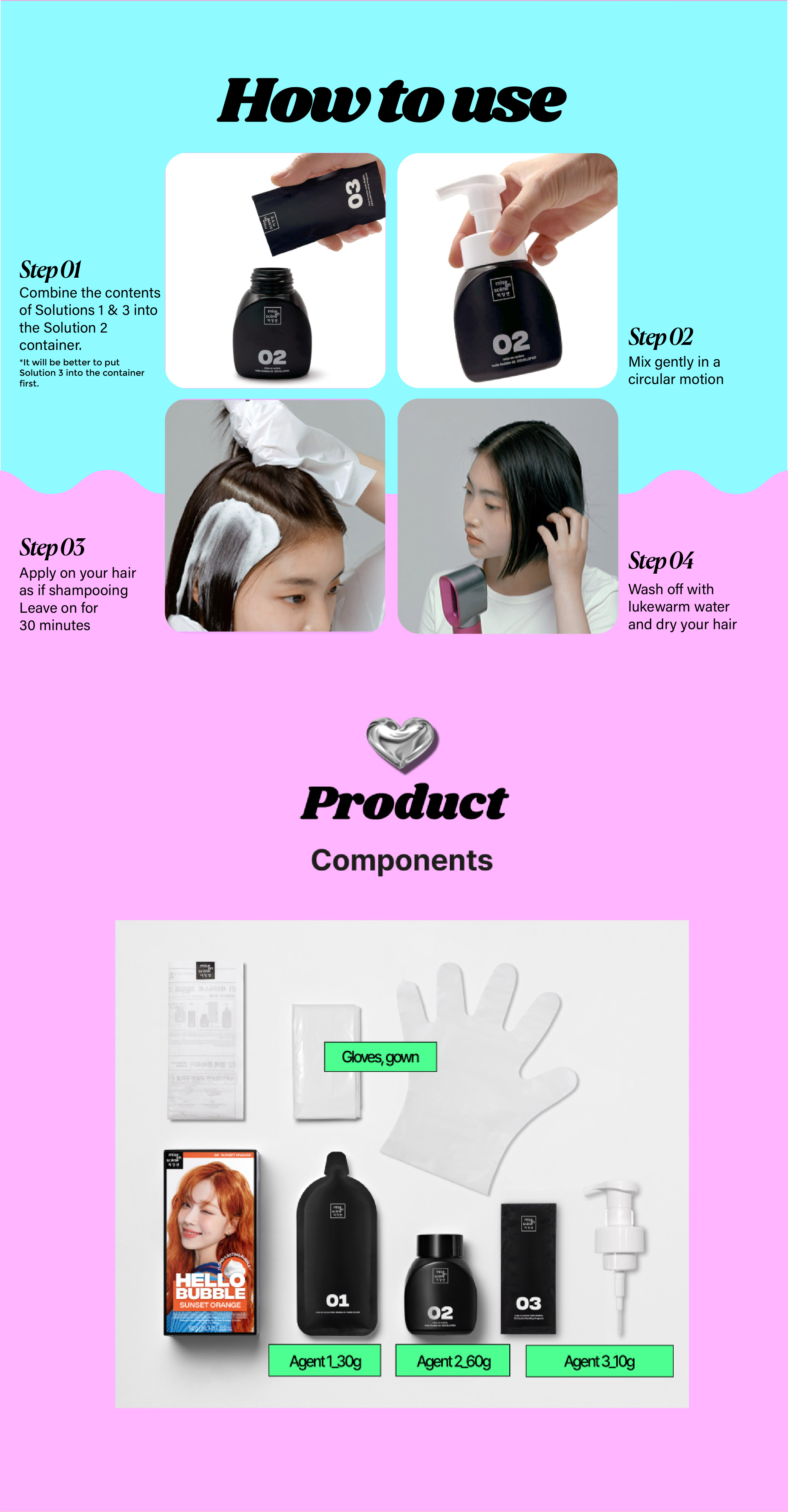 NEW Mise en scene Hello Bubble Foam Hair Dye Colour AD (14 Shades
