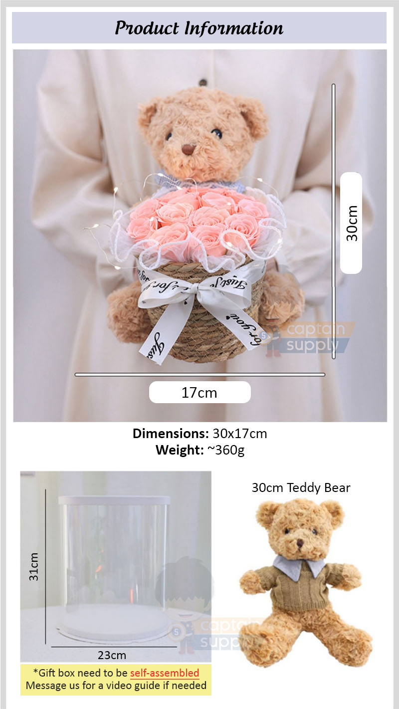 Teddy Bear Soap Flower Bouquet Gift Set (30cm) (FREE Exquisite Gift Box ...
