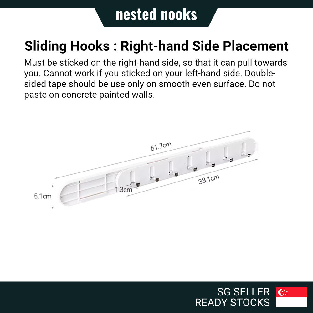 Sliding Push Pull Out Folding Hooks Compact Space Saving Rail Foldable ...