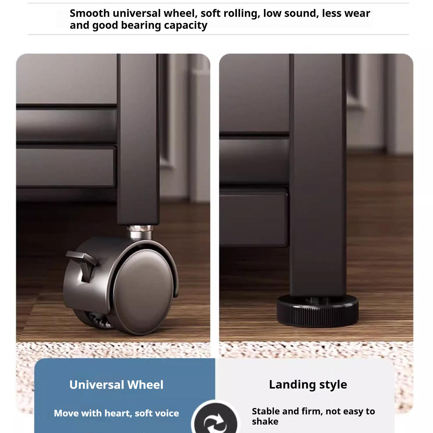 Serene Furniture Living Room Movable Side Cabinet With Wheels Sofa Side ...