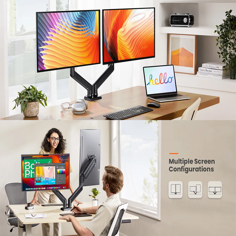 32-inch adjustable dual-screen monitor stand with 360° rotatable screen ...