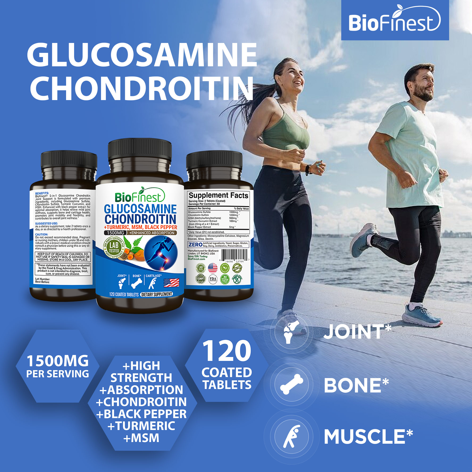 Biofinest 5x Glucosamine 1500mg Chondroitin Turmeric MSM Black Pepper ...