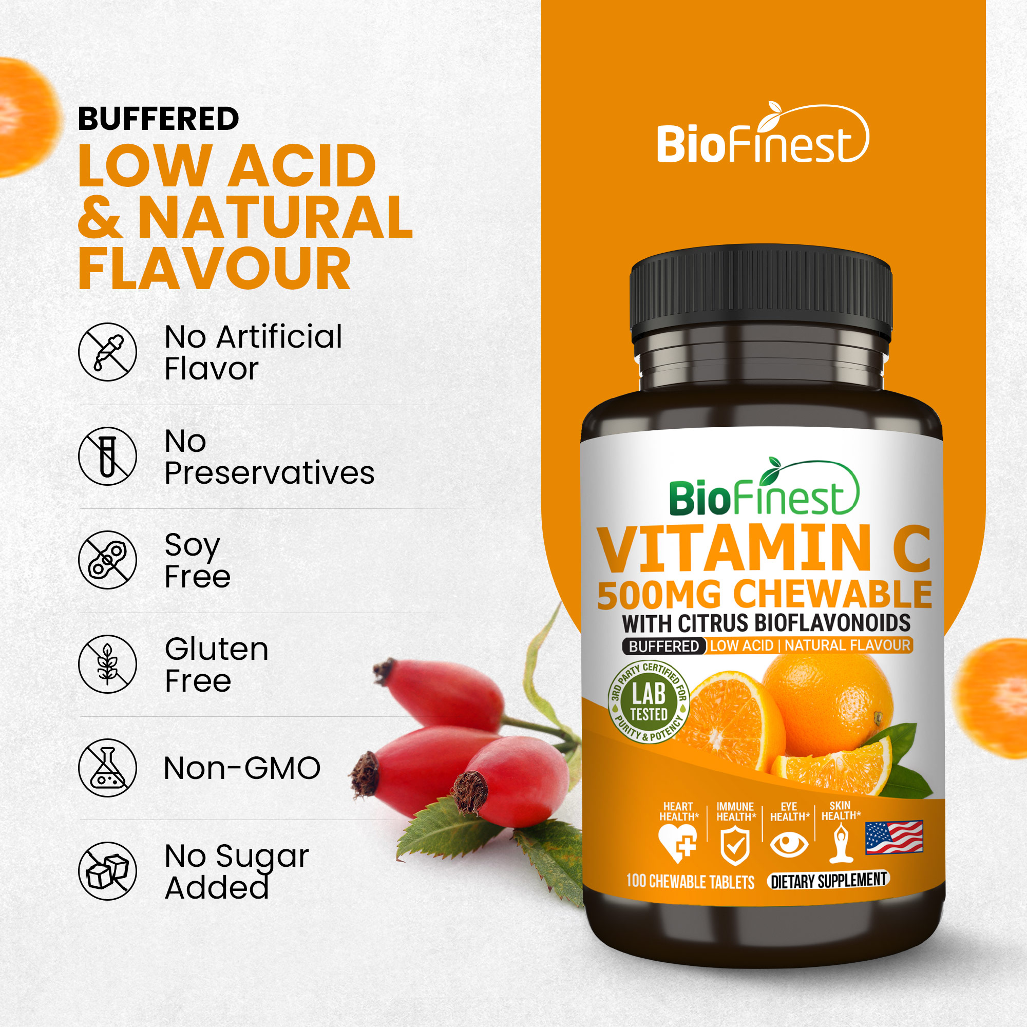 Biofinest Buffered Vitamin C 500mg - Antioxidant Citrus Bioflavonoids ...