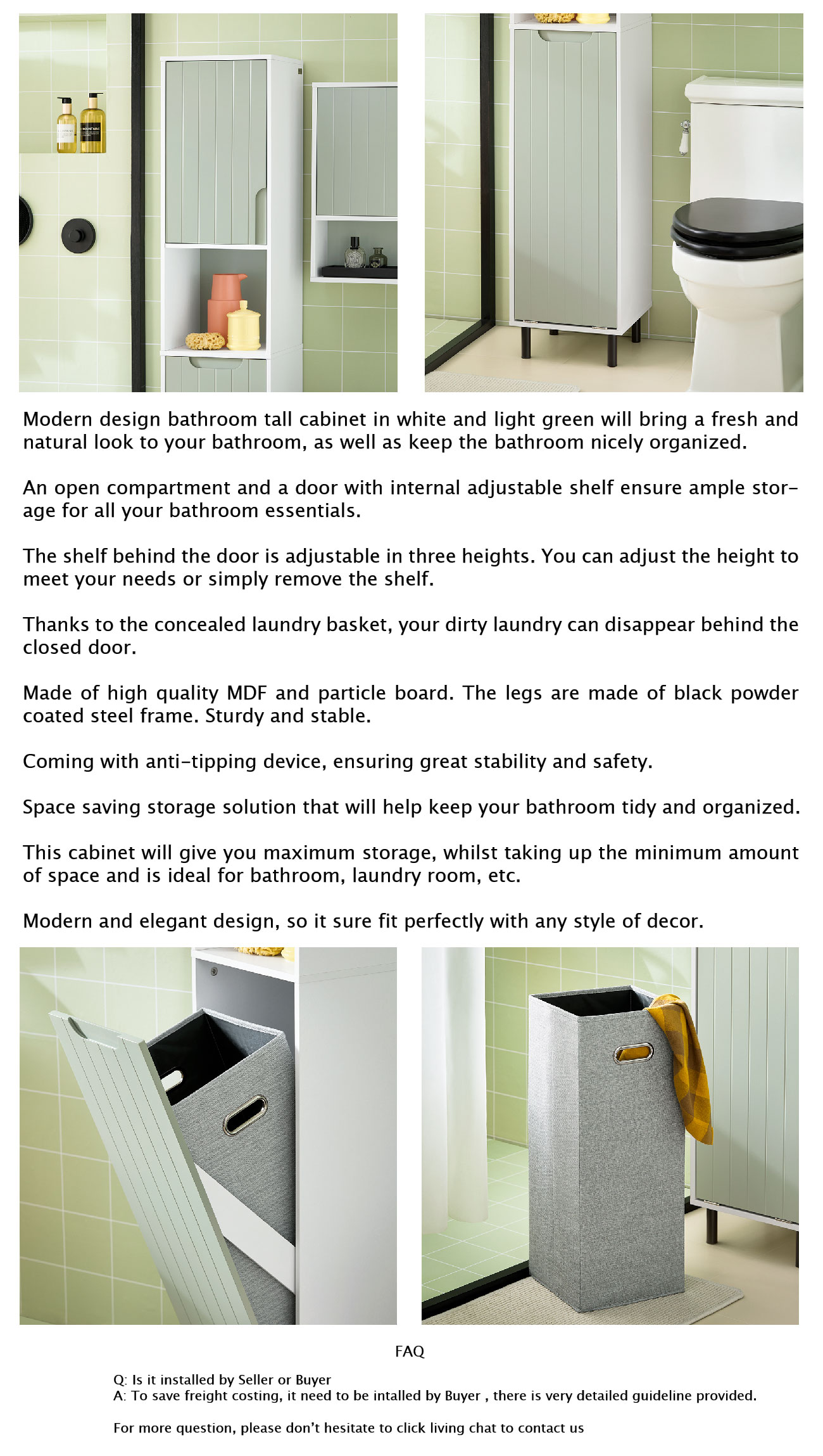 (SG STOCK) SoBuy BZR137GR,Bathroom Tall Bathroom Storage