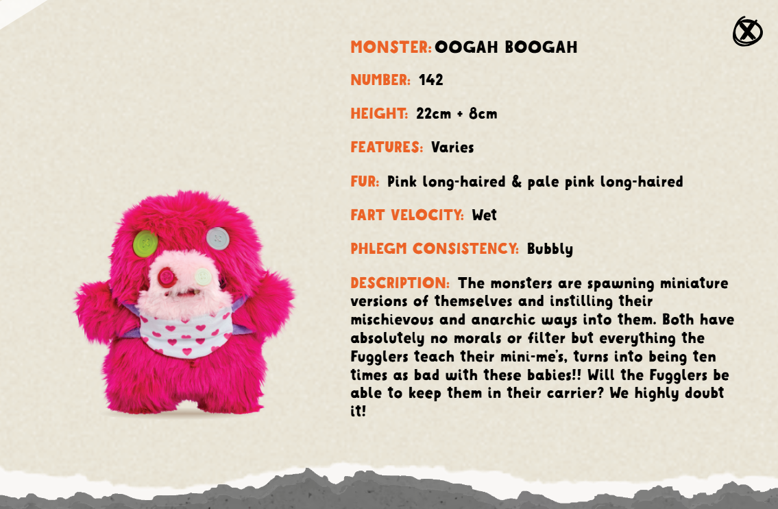Fuggler Ugly Monster Mini Rascals (Double Trouble) Series 1 Plush (22cm ...