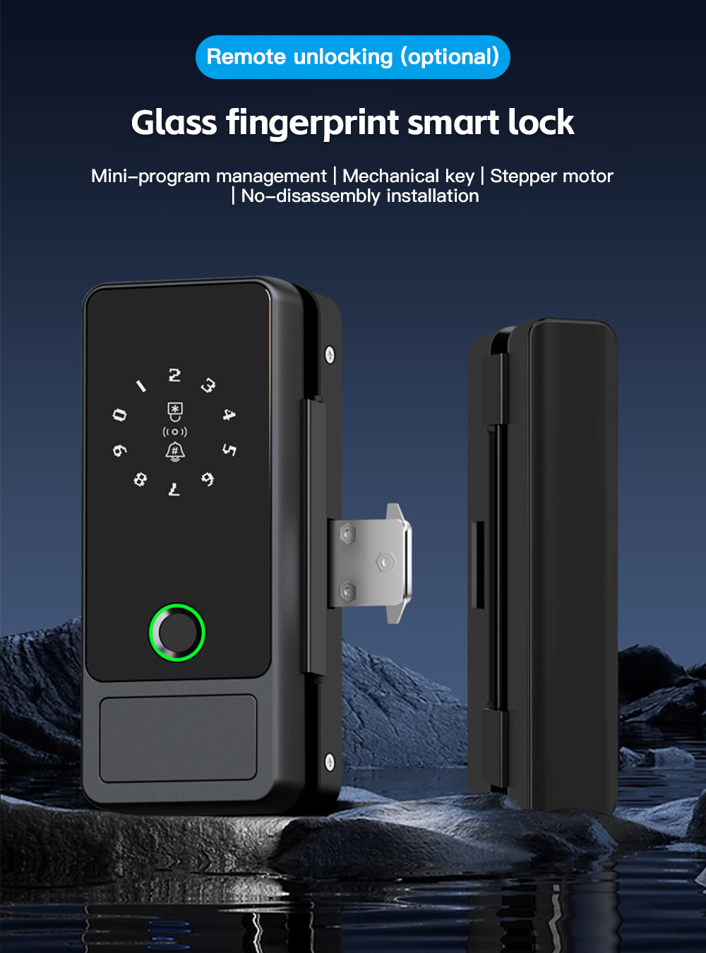 Glass door lock fingerprint recognition unlocking office glass smart ...