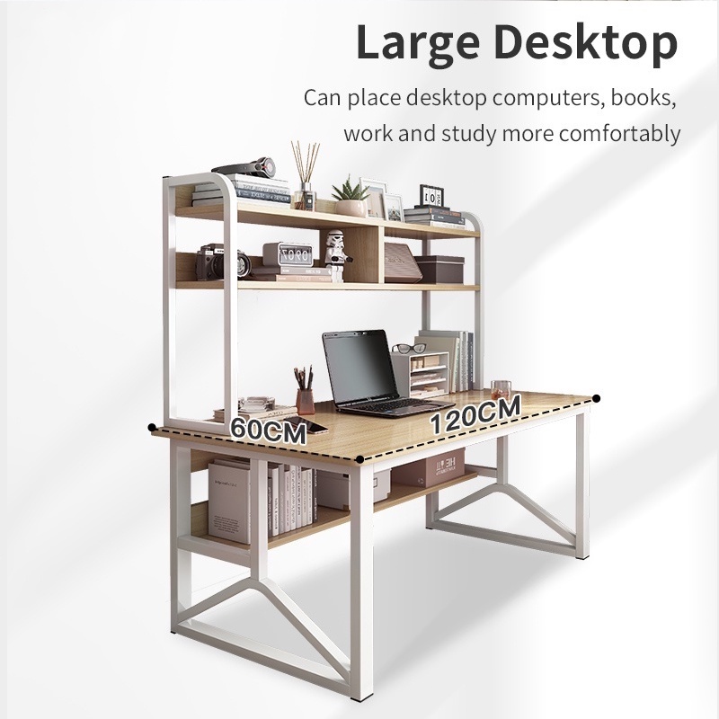 Computer Table with Book Shelf Solid Wood Study Writing Table Home ...