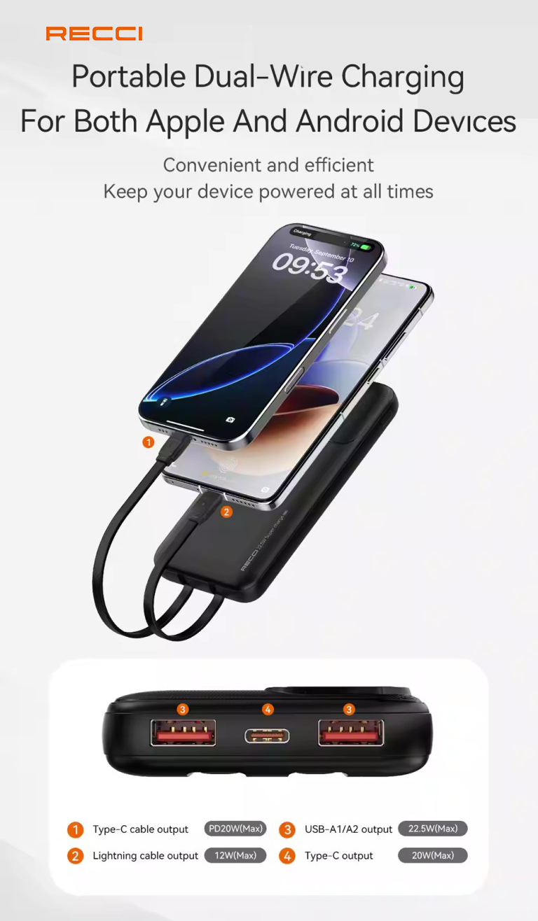 [CCC Power Bank]Recci 10000mAh Power Bank 22.5W Dual UBS-C & Lightning ...