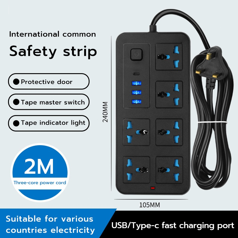 [SGSTOCK] Extension Electric socket 6 Power Socket 2M Extension wire 3 ...