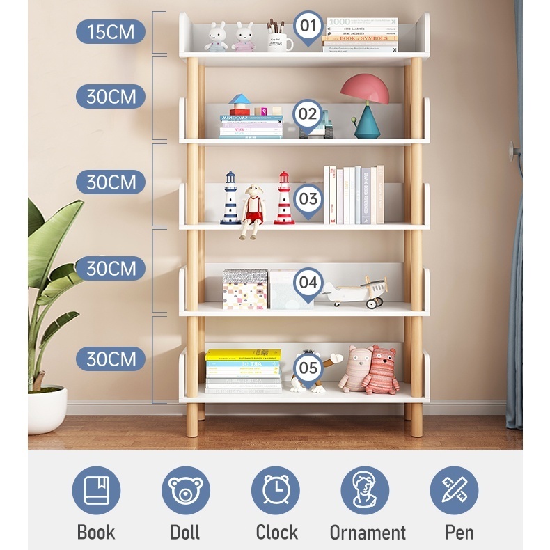 5 Tier Multipurpose Bookshelf Home Storage Shelves Rack White ...