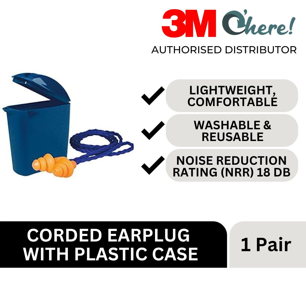 3M Reusable Earplug Corded With Plastic Case | Shopee Singapore