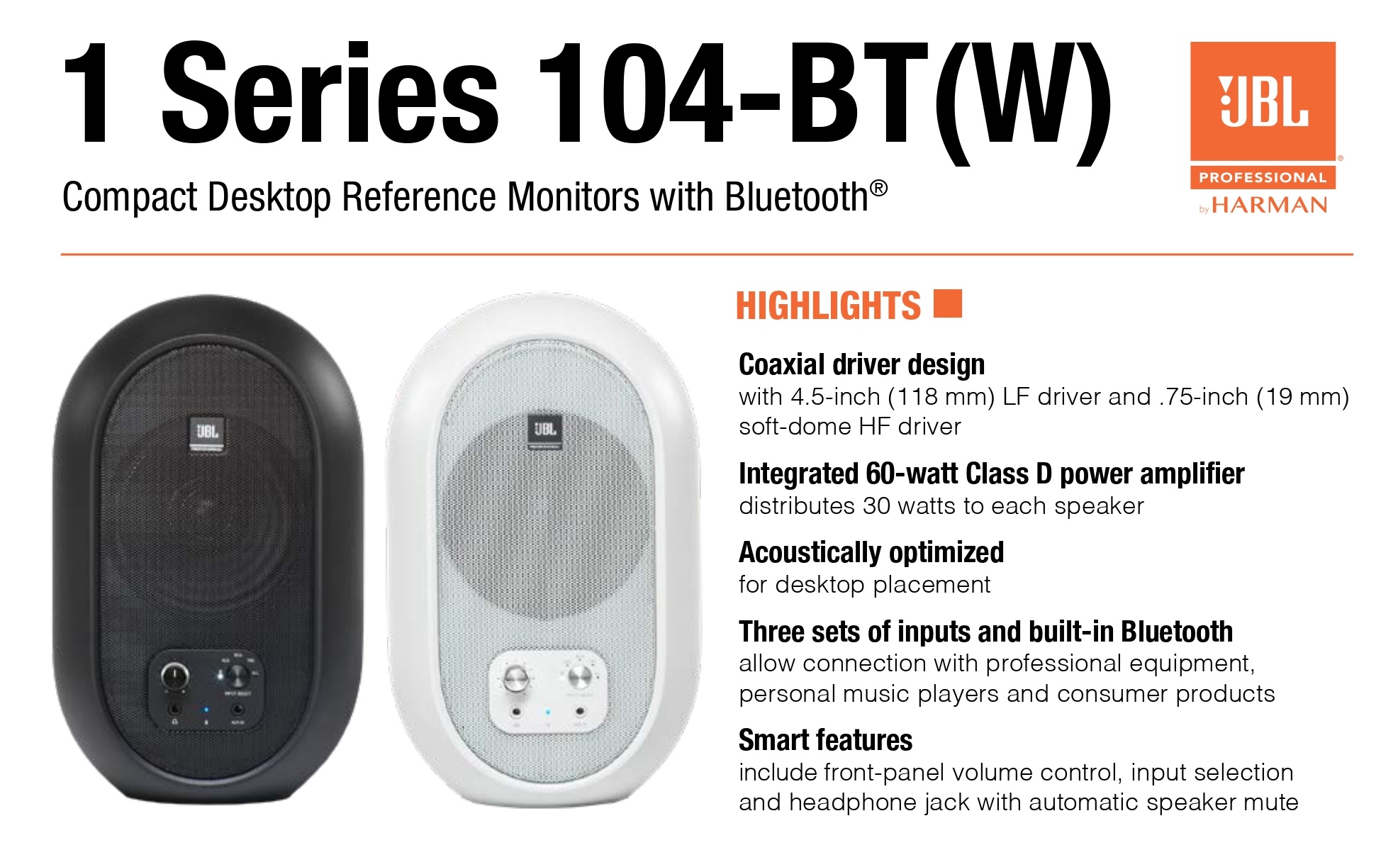 JBL 104-BT Compact Desktop Reference Monitor Speaker with JBL 104-BT Compact Desktop Reference Monitor Speaker with