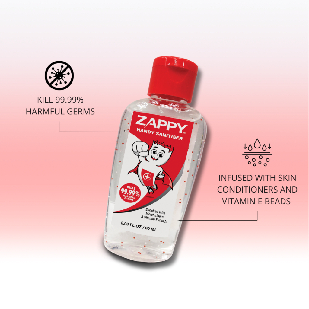 Zappy Handy Sanitiser 60ml Mini bottle Hand Gel sanitizer *Safe for ...