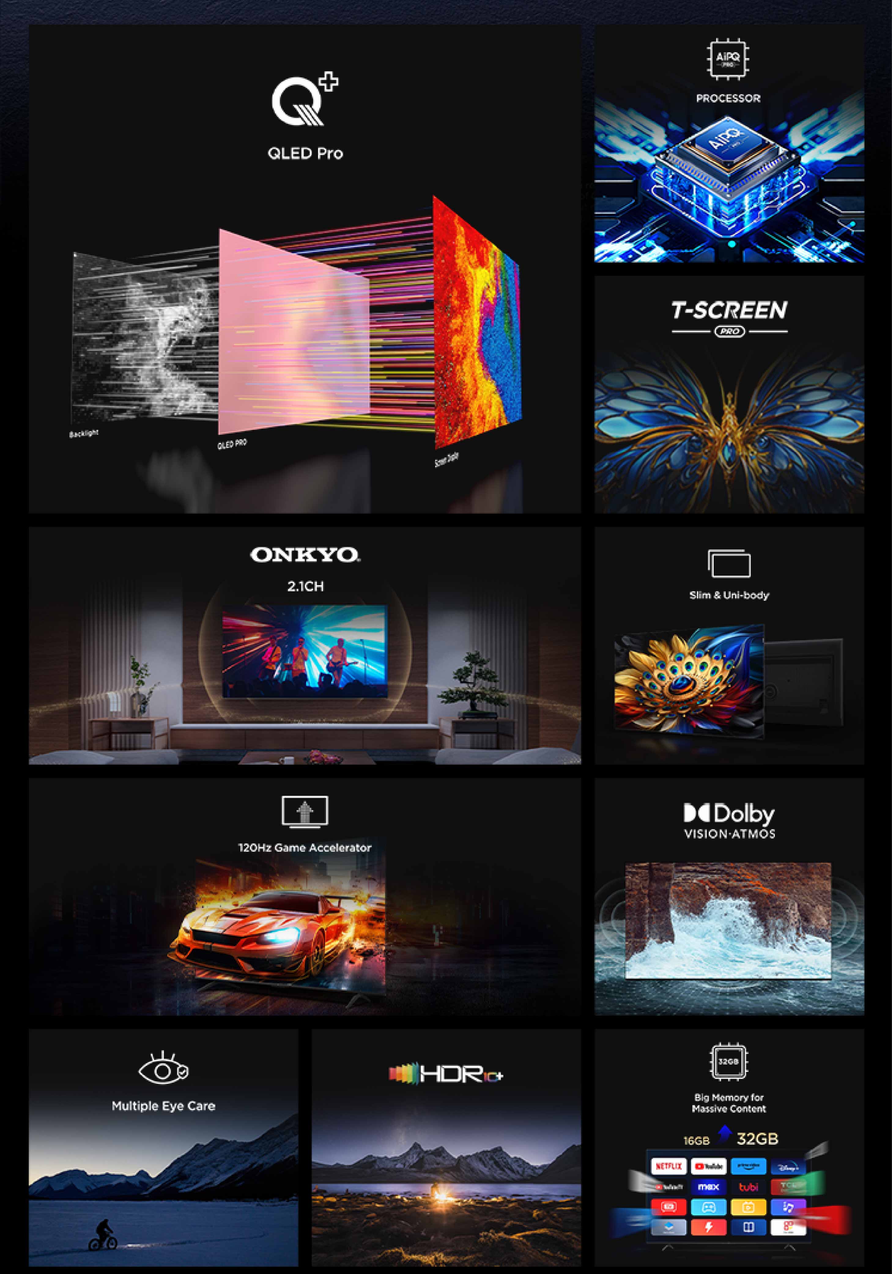 2024 TCL T7B QLED TV 65 inch AI Smart Google TV Eye care Version