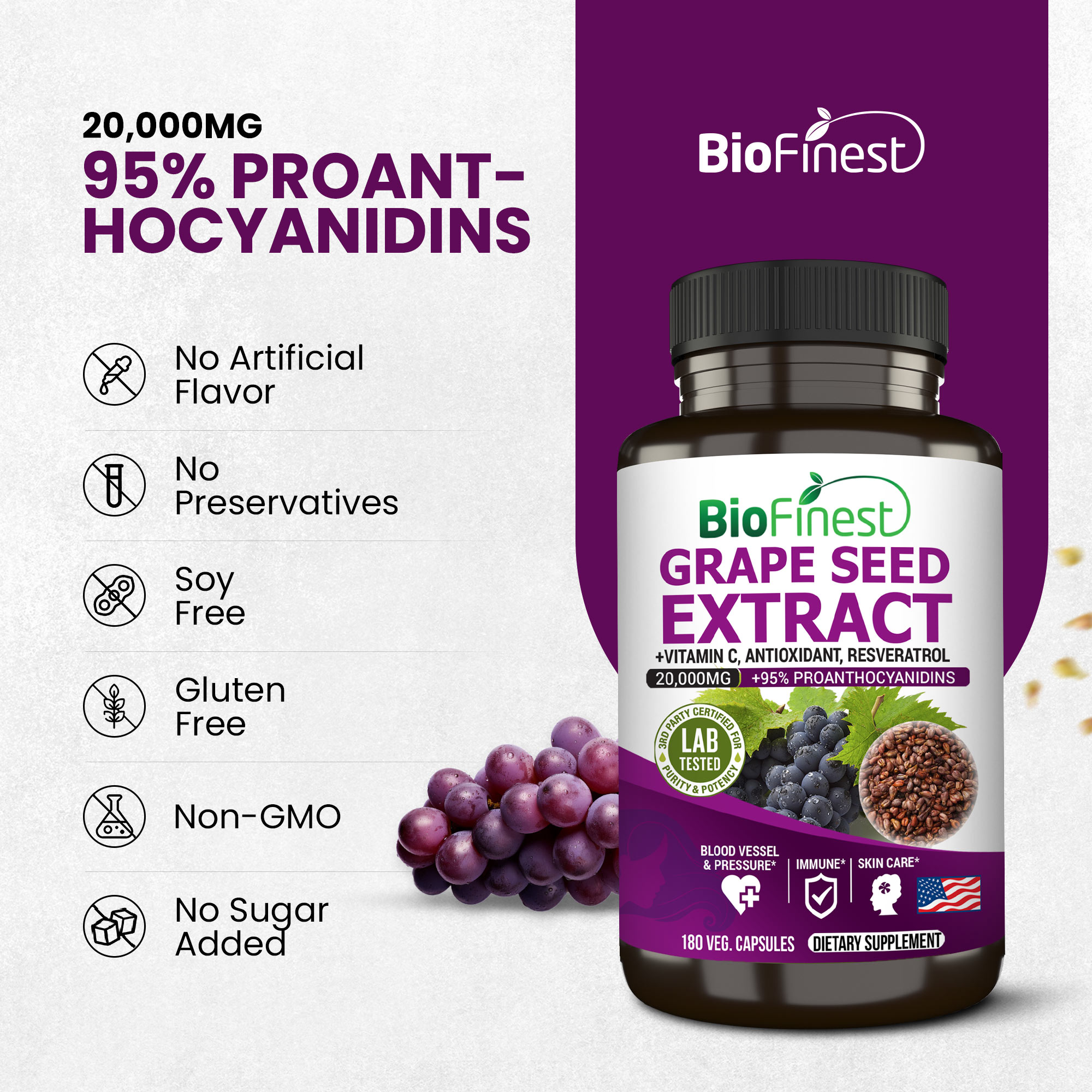 Biofinest Grape Seed 20000mg Extract Supplement - Grapeseed Vitamin C ...