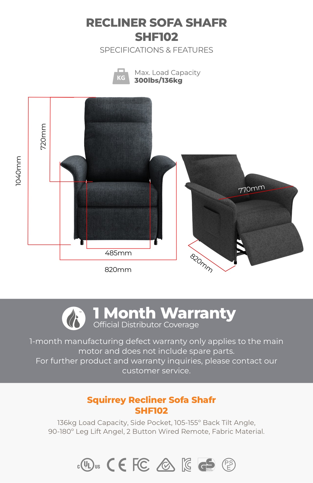 Squirrey Shafr Recliner Sofa [ Multi-Angle Movement, Remote Control ...