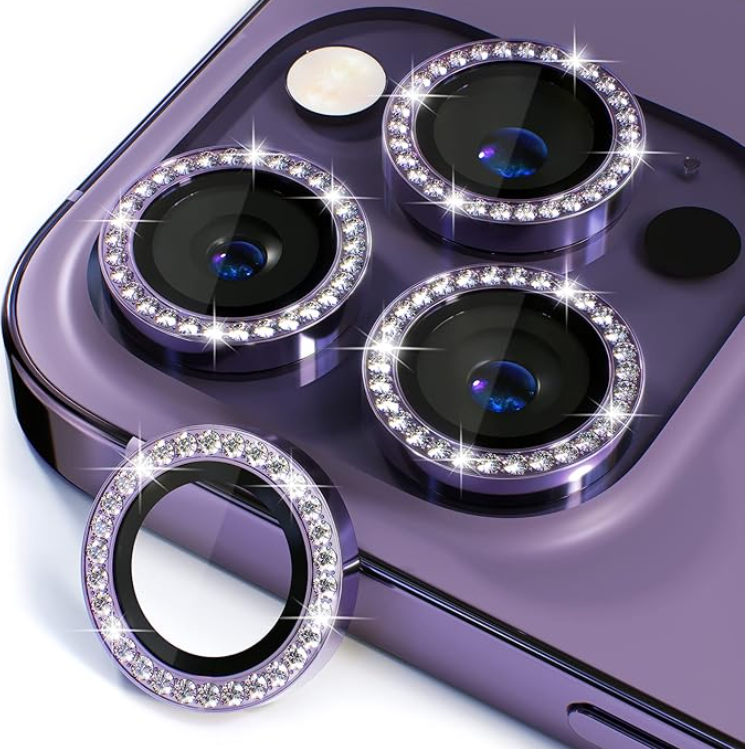 Premium Diamond Camera Lens Protector Glass Metal Ring Lens Film For ...