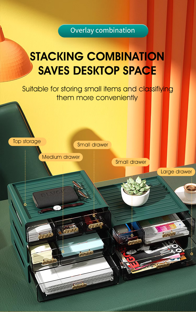 HXR Stackable Desktop Storage Box Drawer Style Design Storage Cabinet ...