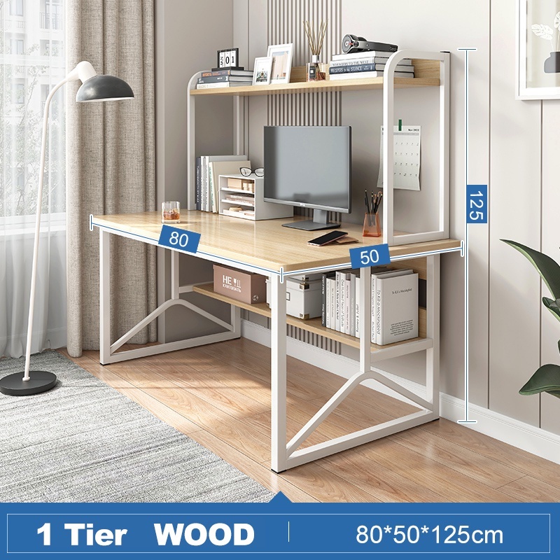 Computer Table with Book Shelf Solid Wood Study Writing Table Home ...