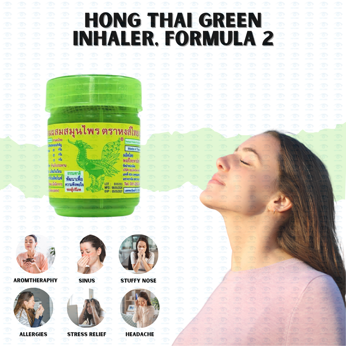 Bundle of 12 Hong Thai Herbal Inhaler | Green 40g, Yellow 25g, White ...