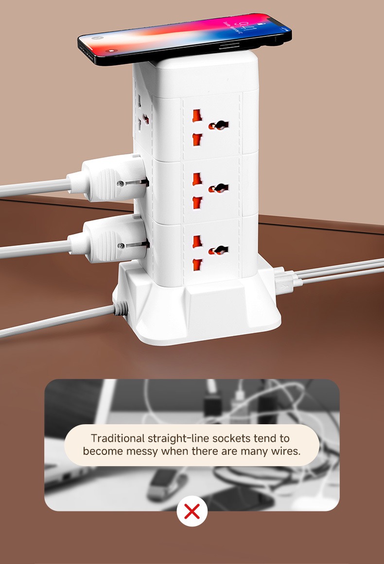 Wireless tower socket 8 or12 Extension Cord Tower with USB C Surge ...