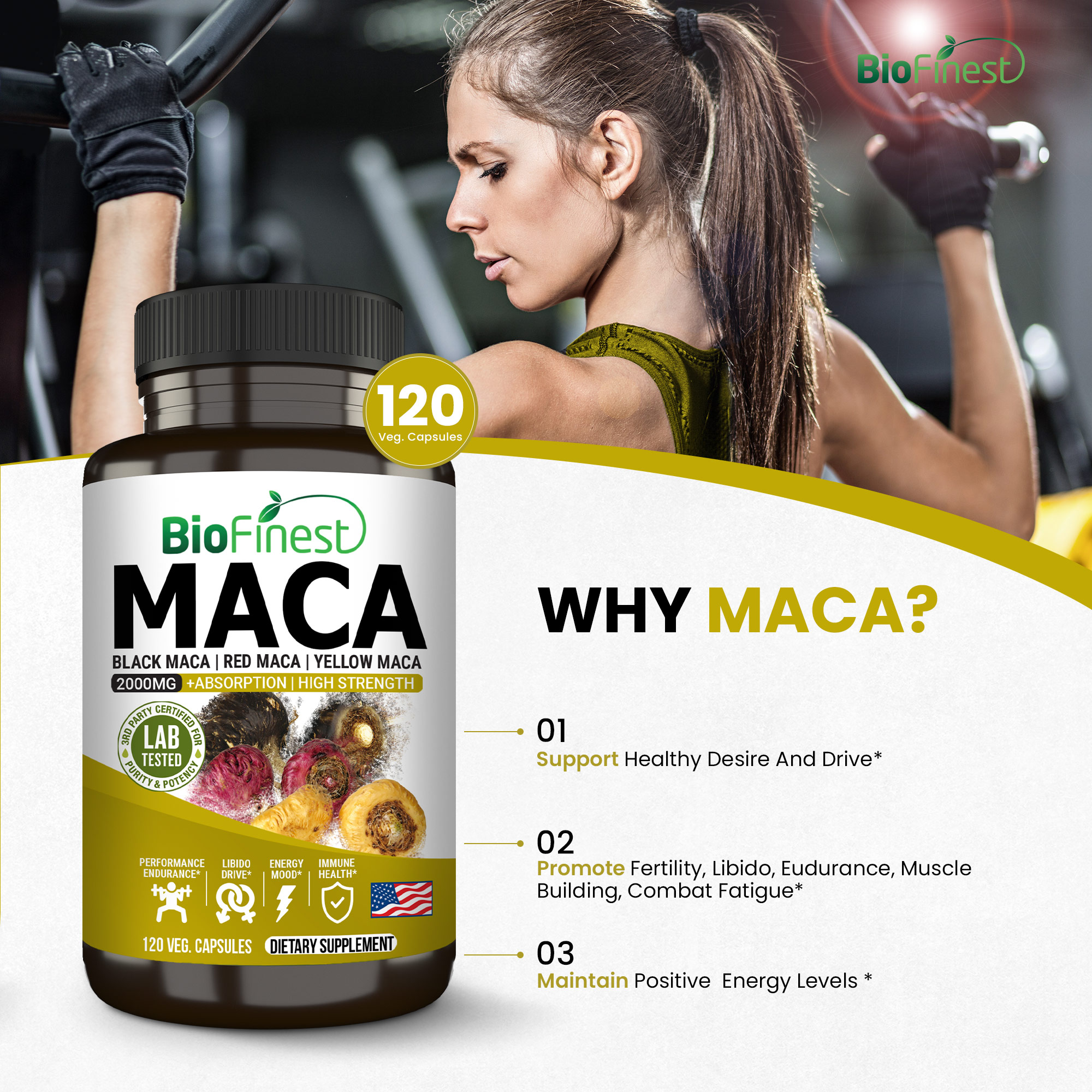 Biofinest Peruvian Maca 2000mg - 3x Black Red Yellow Maca Root ...