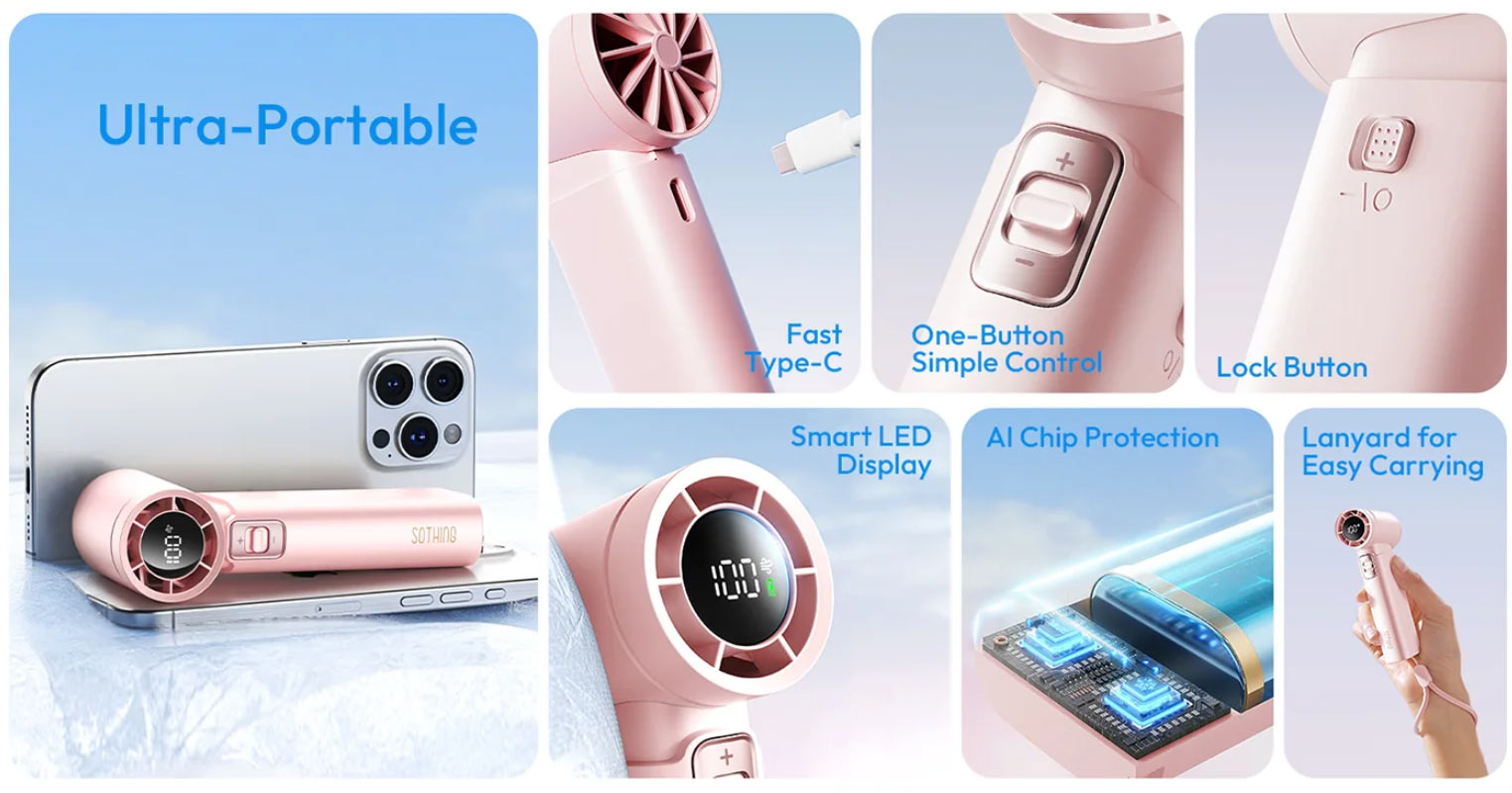 Sothing Engine Slim Turbo Handheld Ultra-Portable Fan Mini Pocket ...