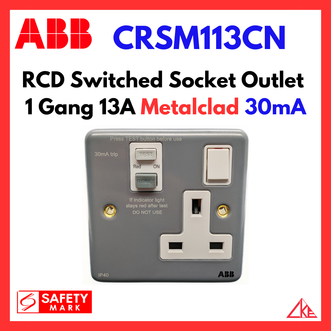 (SG Stock) ABB (CRSM113CN) 30mA 1 Gang 13A RCD Switched Socket Outlet ...