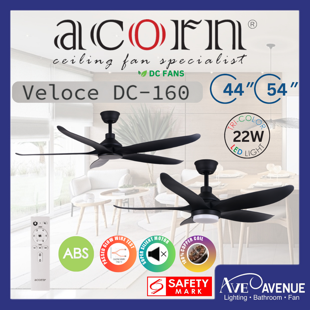ACORN Veloce DC-160 DC Motor 3 Blade Ceiling Fan with 3 Tone LED Light ...