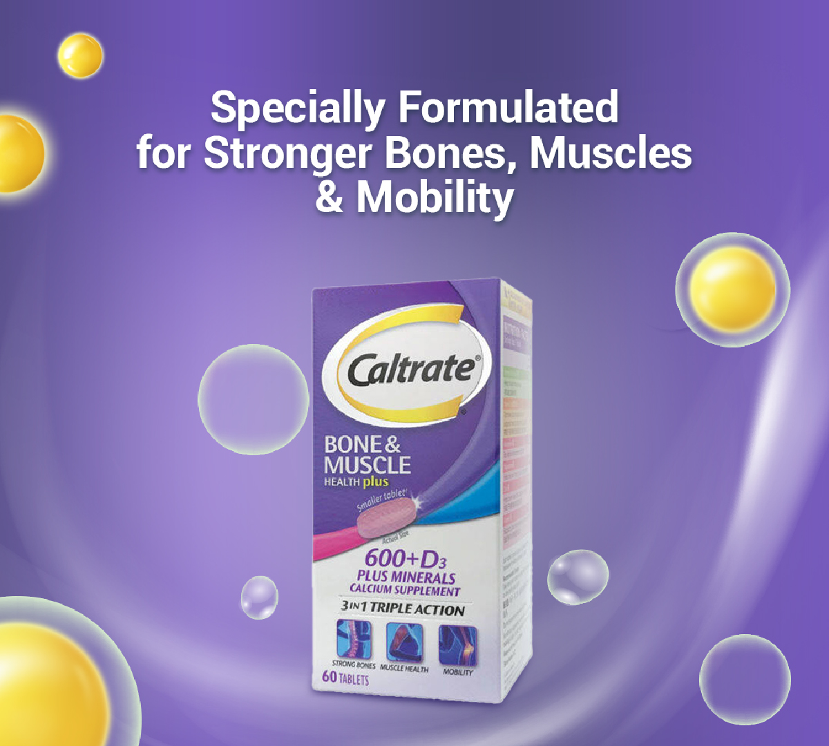 [2 Pack] CALTRATE Bone & Muscle Triple Action Calcium + 500IU Vitamin D ...