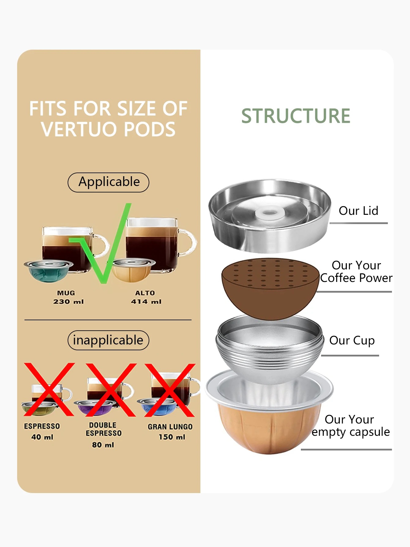 Reusable Nespresso Vertuo Stainless Steel Capsule | Refillable ...