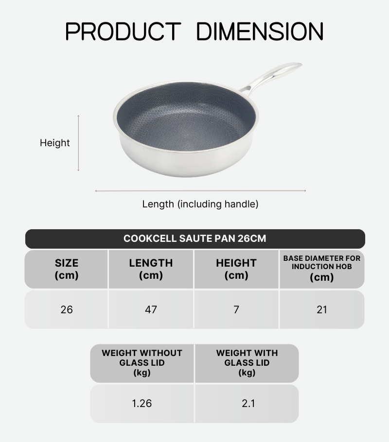 COOKCELL Blackcube Hybrid Saute Pan - 26cm │ Double Sided Non-Stick ...
