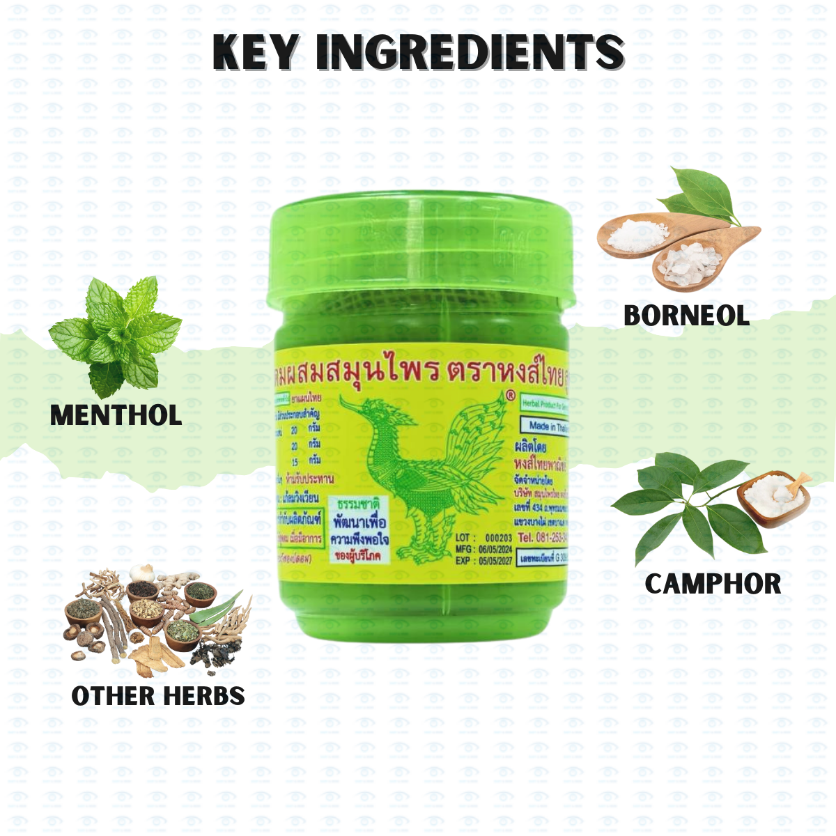 Hong Thai Green Herbal Yadom Inhaler 40g | Traditional Nasal Inhaler ...