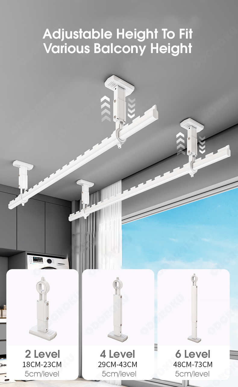 ODOROKU 1.2/1.5/2/2.4m Aluminum Windproof Clothes Drying Rod Ceiling ...