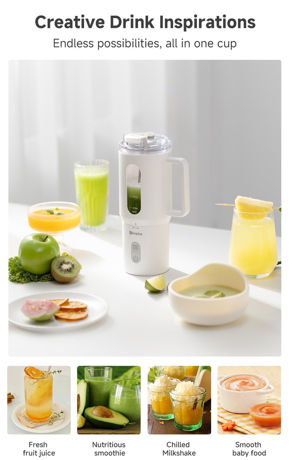 Simplus Portable Blender Wireless Juicer Cup To-Go Travel Mug丨500mL ...